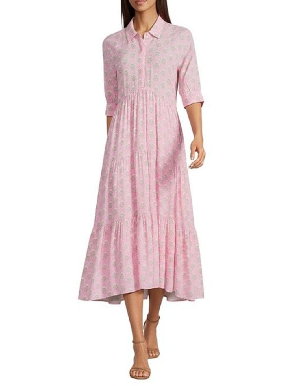 a loves a Pink Floral Tiered Midi Shirt Dress Size XL
